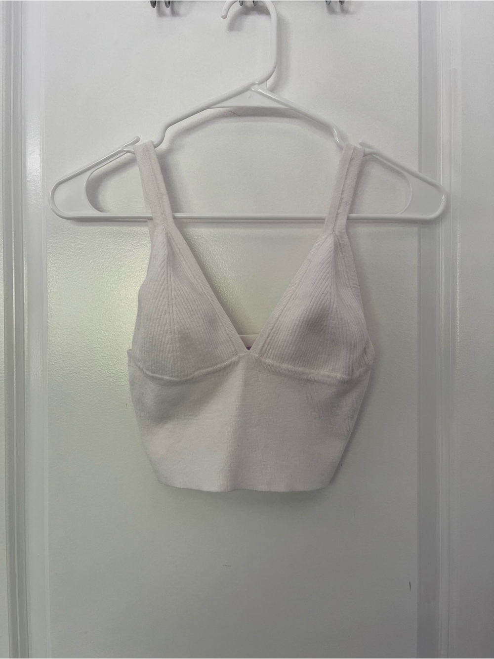 White Ribbed V-Neck Tank Top